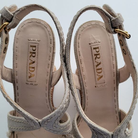 Prada Cream Jute Cork Wedge Sandals Size 39 size 8 - Picture 8 of 9